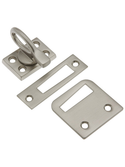 Solid Brass Casement Window Latch with Ring Handle in Satin Nickel.